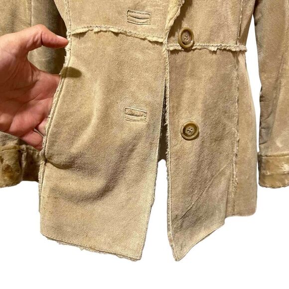GUESS Leather Suede Jacket Size Small Fur Collar Single Breast - Picture 4 of 12